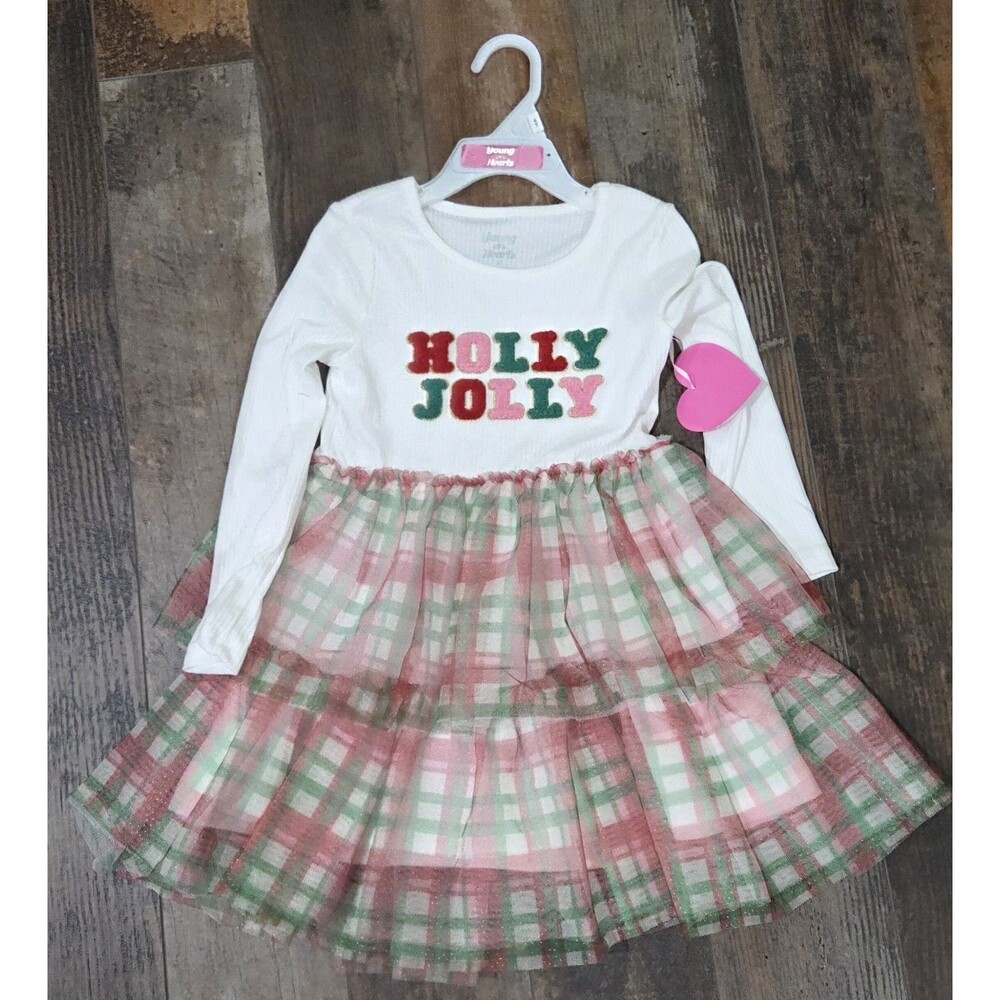 Girls 4t Christmas Tiered Dress Holly Jolly Young Hearts B9